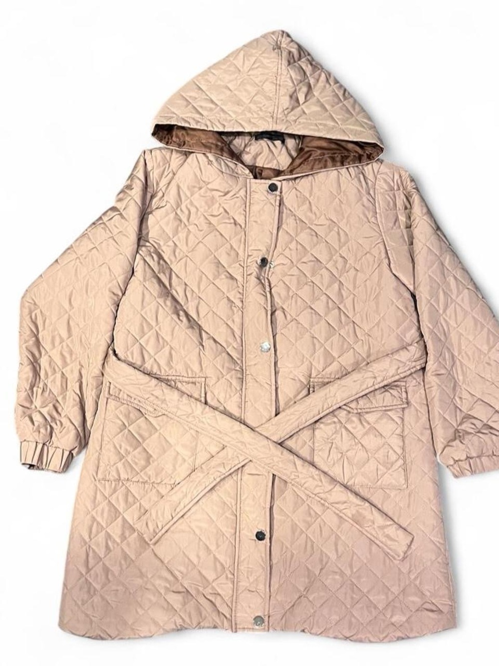 Quilted Hooded Coat in Light Beige - Women's Jacket